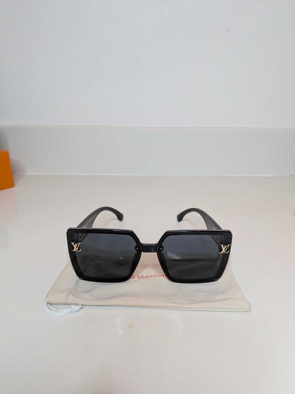Louis Vuitton Black Square Sunglasses Gold LV